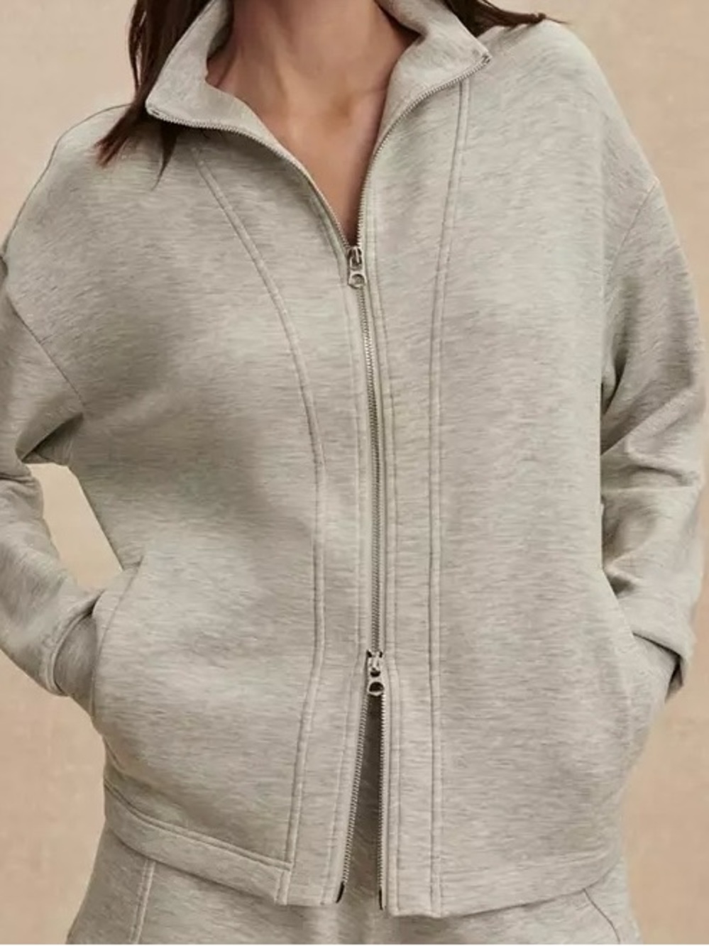 Varley Heather Light Gray Zip Bomber Jacket